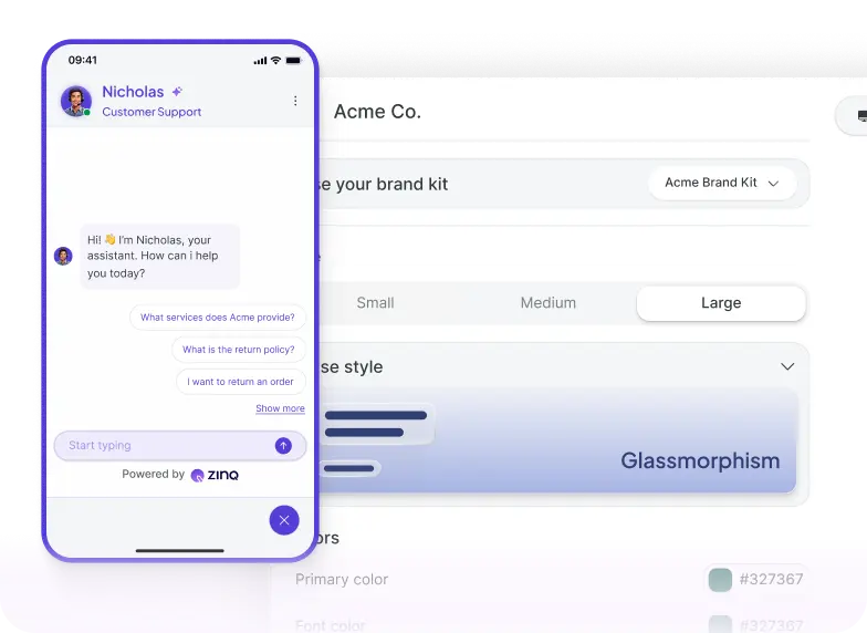 Brand customization panel with phone preview