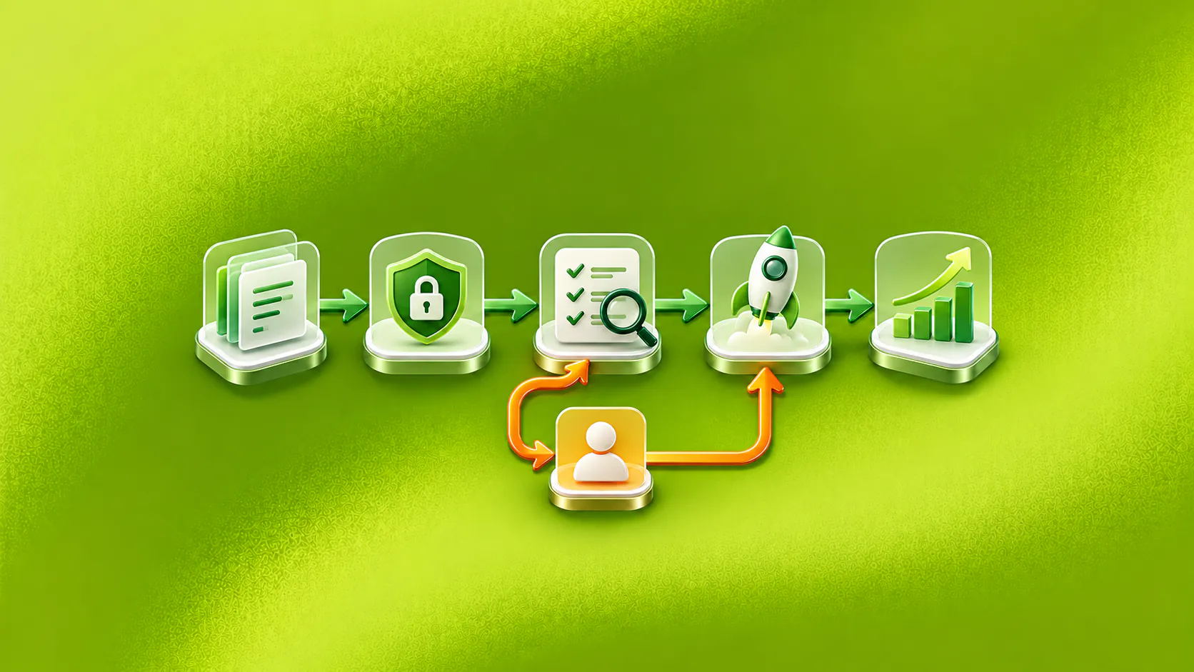 Controlled rollout moving through knowledge, permissions, testing and launch with a human exception loop