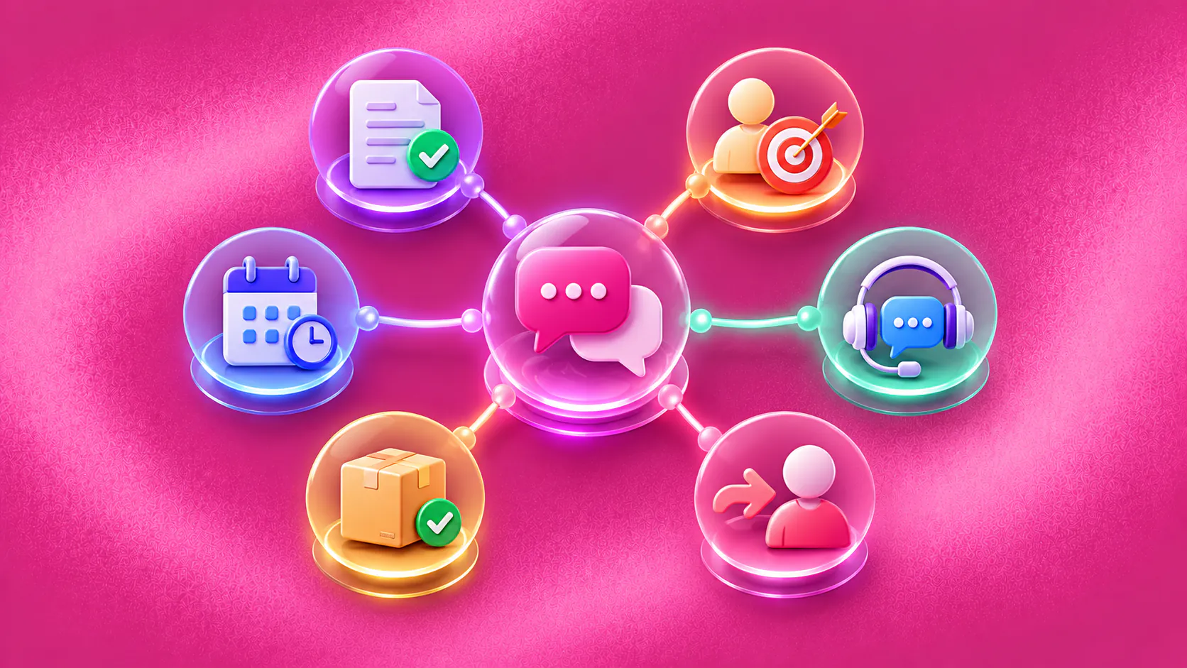 Conversation hub connecting knowledge answers, lead qualification, booking, support, order status and handoff